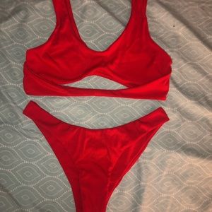 Red bikini top and bottoms size Medium